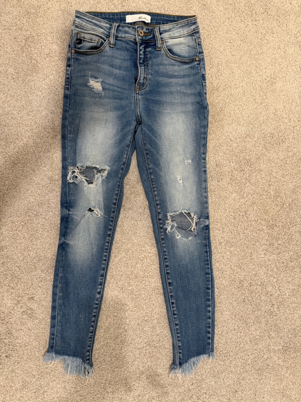 RancanDistressed Light Blue Skinny Jeans with Frayed Hems